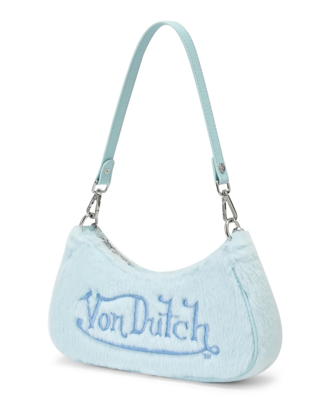 Von Dutch blue fuzzy shoulder bag